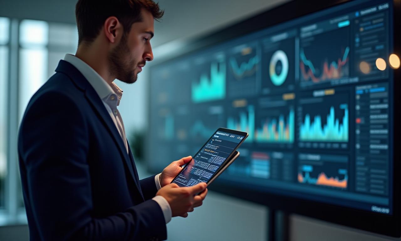 Enterprise executive reviewing digital transformation roadmap on a sleek tablet device